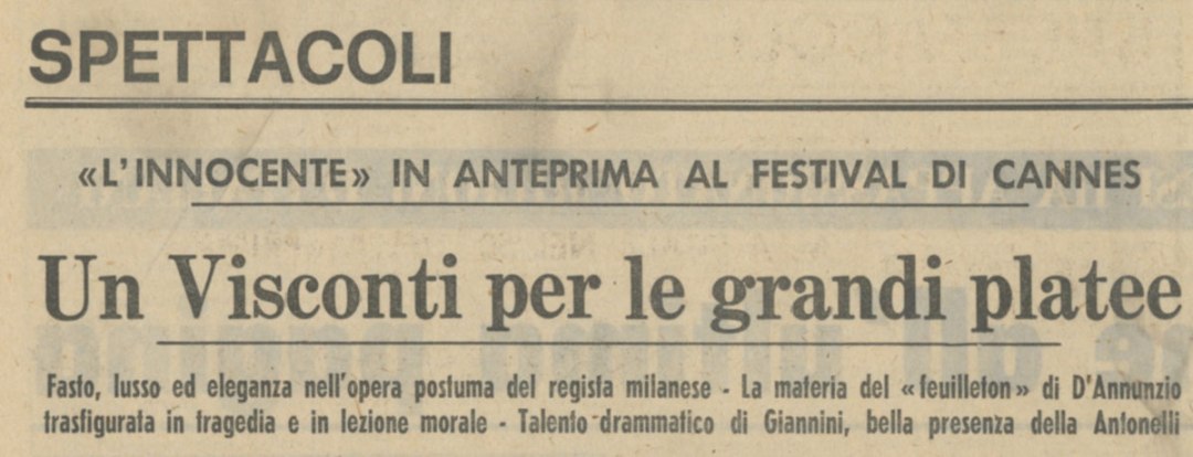 L'innocente di Luchino Visconti in anteprima a Cannes 1976