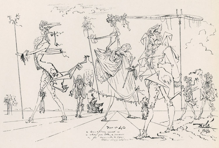 Salvador Dalí, disegno per lo spettacolo Rosalinda o Come vi piace, Roma, Teatro Eliseo, 26 novembre 1948
